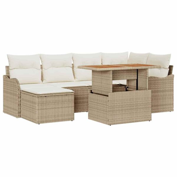 vidaXL Ensemble de canapé de jardin 7 Pièces Beige Poly rotin