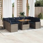 vidaXL Salon de jardin avec coussins 10 Pièces gris résine tressée