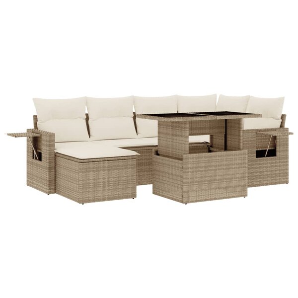 vidaXL Salon de jardin avec coussins 7 Pièces beige résine tressée