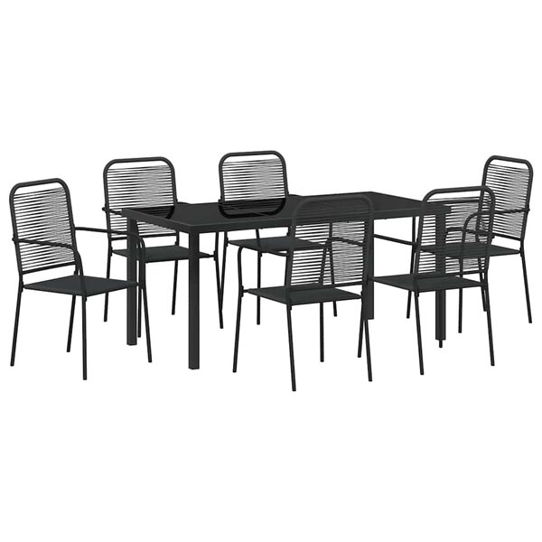 vidaXL Ensemble de salle à manger pour jardin 7 Pièces Noir