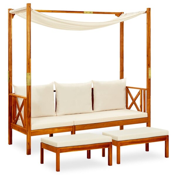 vidaXL Banc de jardin avec auvent et repose-pieds Bois d'acacia solide