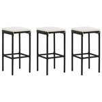vidaXL Tabourets de bar avec coussins lot de 3 noir résine tressée