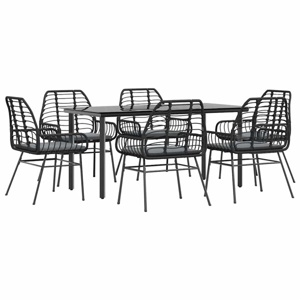 vidaXL Ensemble à manger de jardin coussins 7Pièces noir poly rotin verre