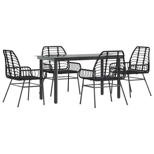 vidaXL Ensemble à manger de jardin 5 Pièces noir résine tressée verre