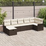 Ensemble de canapé de jardin 7 pièces avec coussins marron rotin poly