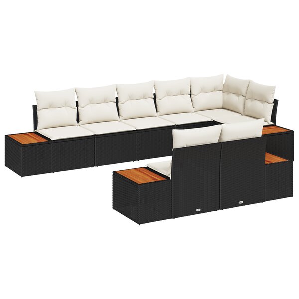 vidaXL Ensemble de canapé de jardin 8 pièces avec coussins - Rattan poly noir et acacia
