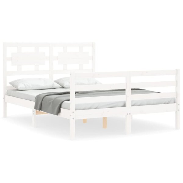 vidaXL Cadre de lit avec tête de lit blanc 140x190 cm bois massif
