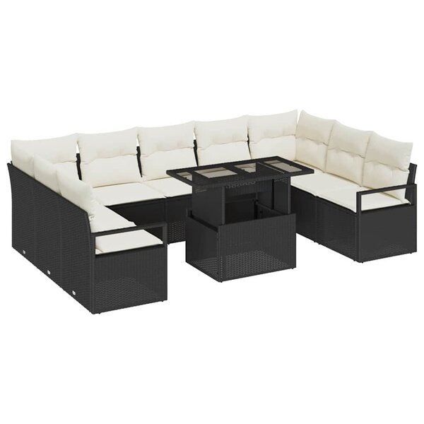 vidaXL Ensemble de canapé de jardin 10 Pièces Noir Poly rotin