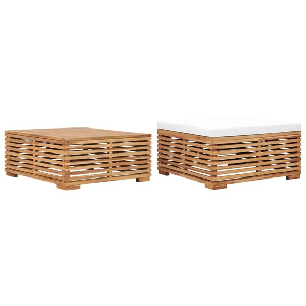 vidaXL Table et repose-pied de jardin avec coussin crème Bois de teck