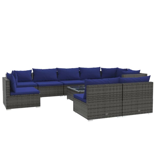 vidaXL Salon de jardin 10 Pièces avec coussins Résine tressée Gris