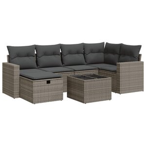vidaXL Salon de jardin avec coussins 7 Pièces gris résine tressée