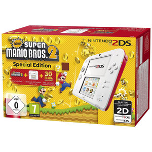 Nintendo nintendo 2ds blanche / rouge + new super mario bros. 2 - console nintendo 2ds + carte mémoire sdhc 4 go + adaptateur secteur + new super mario bros. 2