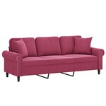 vidaXL Canapé 3 places avec oreillers bordeaux 180 cm velours