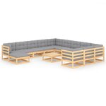 Salon de jardin meuble d'extérieur ensemble de mobilier 13 pièces avec coussins bois de pin massif 02_0015726