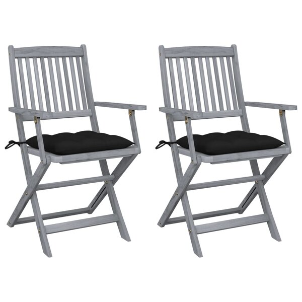 vidaXL Chaises pliables d'extérieur lot de 2 et coussins Bois d'acacia