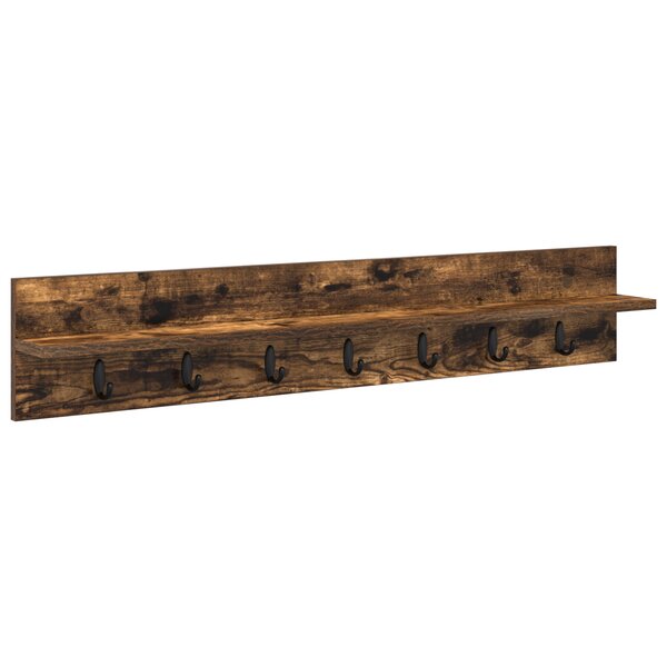 vidaXL Porte-manteau mural avec étagère Montage mural Chêne fumé 100 x 10.5 x 18 cm