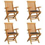vidaXL Chaises de jardin et coussins taupe lot de 4 Bois teck massif