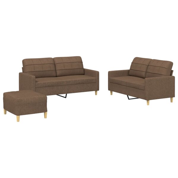 vidaXL Ensemble de canapés 3 Pièces avec coussins Marron Tissu