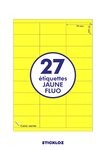 100 planches a4 - 27 étiquettes 70 mm x 31 mm autocollantes fluo jaune par planche pour tous types imprimantes - jet d'encre/laser/photocopieuse