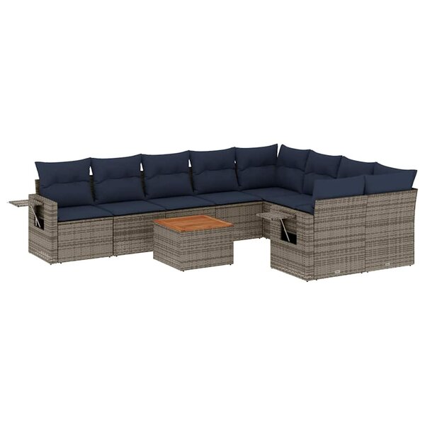 vidaXL Salon de jardin 10 Pièces avec coussins gris résine tressée
