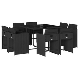vidaXL Ensemble à manger de jardin 9Pièces coussins noir résine tressée