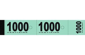 Bloc de 50 tickets vestiaire 3 x 20 cm Vert Lot de 20 (de 1 à 1000) ELVE