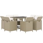 vidaXL Ensemble à manger de jardin et coussins 9 Pièces Poly rotin Beige