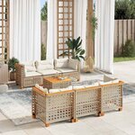vidaXL Salon de jardin avec coussins 7 Pièces beige résine tressée