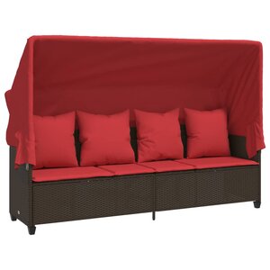 vidaXL Chaise longue avec auvent et coussins marron résine tressée