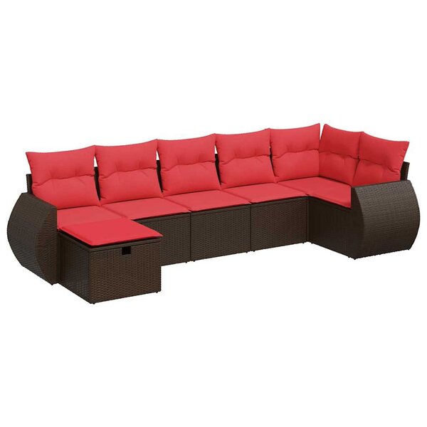 vidaXL Salon de jardin avec coussins 7 Pièces marron résine tressée