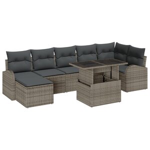 vidaXL Ensemble de Canapés de Jardin 8 Pièces avec Coussins Gris Poly Rattan