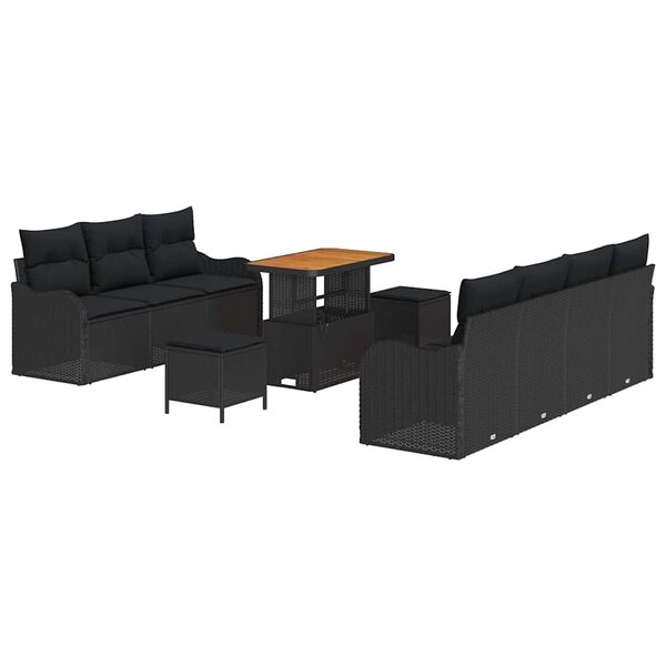 vidaXL Ensemble de canapé de jardin 10 Pièces Noir polyrotin
