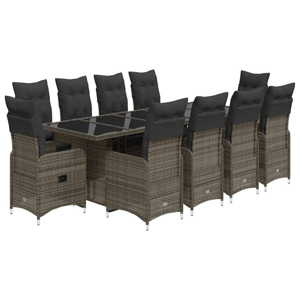 vidaXL Ensemble de bistro de jardin 11 Pièces coussins gris poly rotin