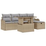 Ensemble de Canapés de Jardin 6 Pièces avec Coussins Beige Poly Rotin