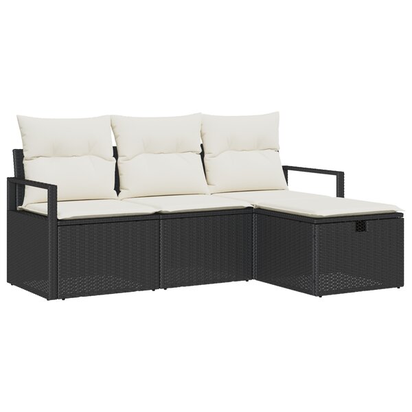 vidaXL Canapé de Jardin 4 Pièces avec Coussins Noir en Poly Rattan