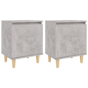 vidaXL Tables de chevet avec pieds en bois 2 Pièces Gris béton 40x30x50cm