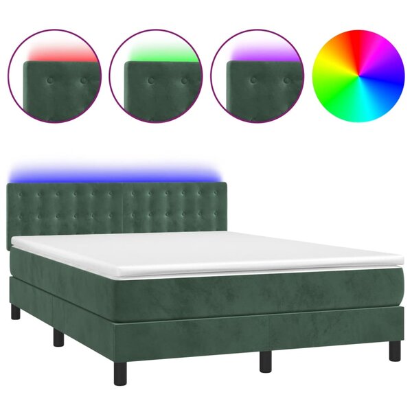 vidaXL Sommier à lattes de lit matelas et LED Vert foncé 140x200 cm