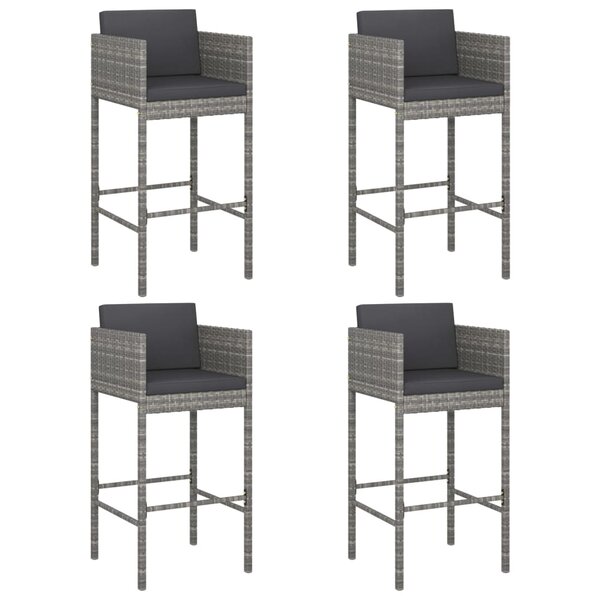 vidaXL Tabourets de bar lot de 4 avec coussins gris résine tressée