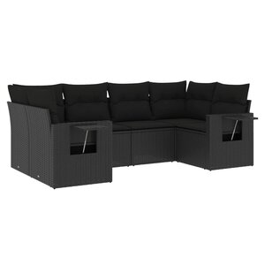 vidaXL Salon de jardin 6 Pièces avec coussins noir résine tressée