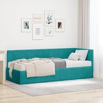 vidaXL Cadre de lit d'angle avec matelas Turquoise 80 x 200 cm Velours