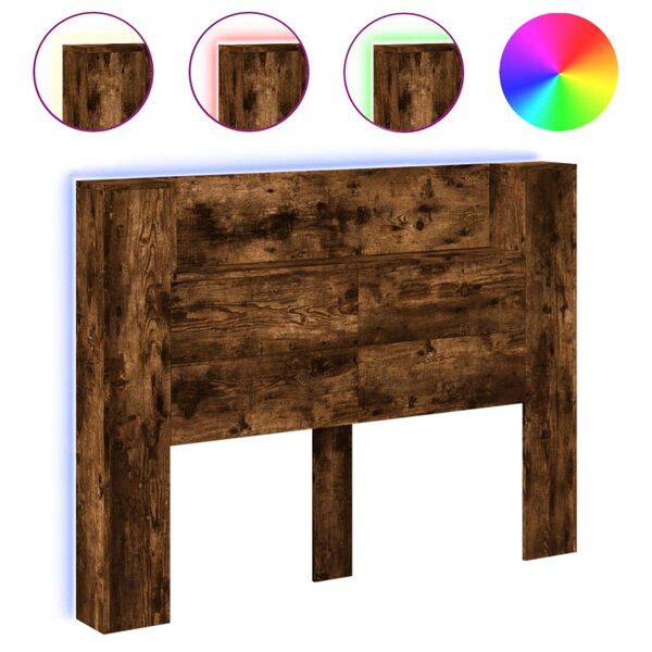 vidaXL Armoire tête de lit avec LED chêne fumé 140x16 5x103 5 cm