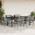 vidaXL Ensemble à manger jardin coussins 7 Pièces gris poly rotin verre