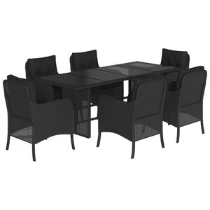 vidaXL Ensemble à manger de jardin coussins 7Pièces Noir Résine tressée