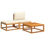 vidaXL Ensemble de canapés de jardin 3 pièces avec coussins  bois d'acacia et corde