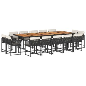 vidaXL Ensemble à manger de jardin 15 Pièces coussins noir résine tressée