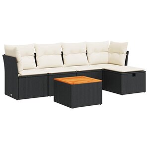 vidaXL Salon de jardin 6 Pièces avec coussins noir résine tressée