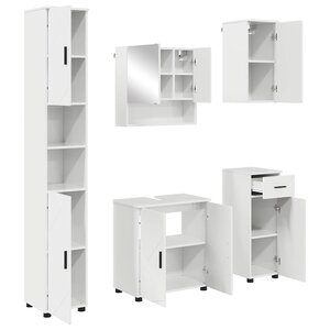 vidaXL Ensemble de mobilier de salle de bain 5 Pièces Blanc brillant