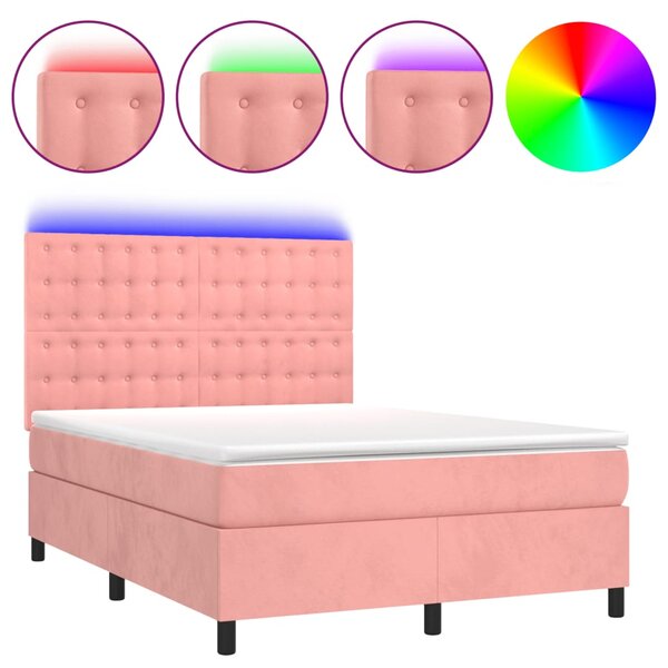 vidaXL Sommier à lattes de lit matelas et LED Rose 140x190 cm Velours