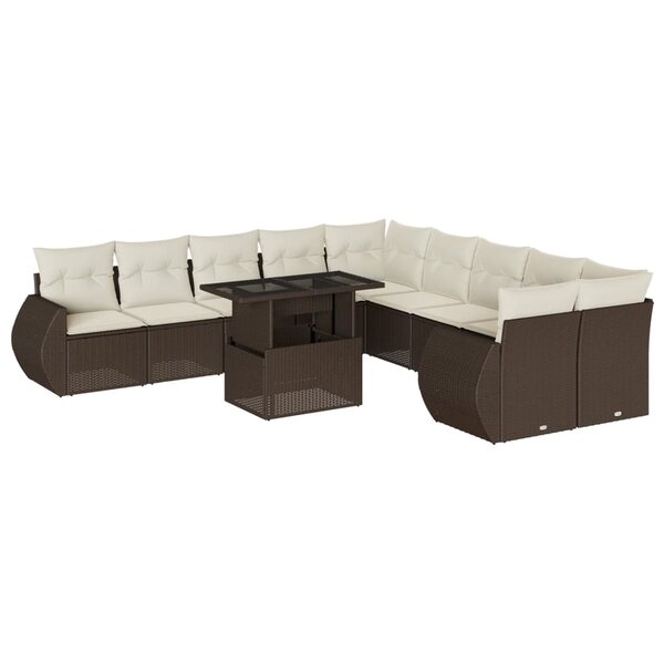 vidaXL Salon de jardin et coussins 11 Pièces marron résine tressée