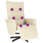 vidaXL Fauteuil inclinable de massage et repose-pieds crème similicuir